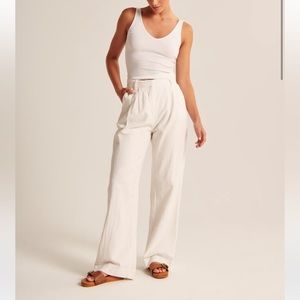 Abercrombie Curve Love Linen Blend Tailored Wide Leg Pant
